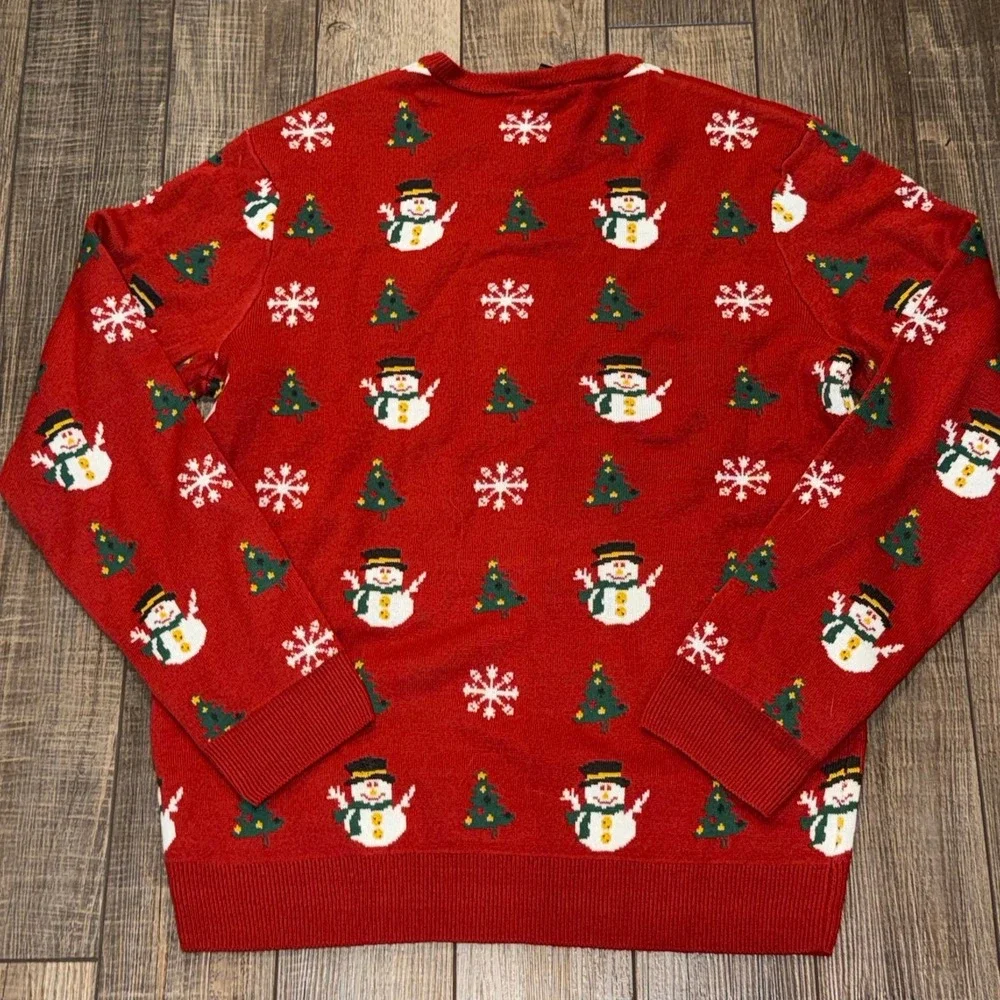 Jake Austin Mens Red Ugly Christmas Sweater Snowman Tree Snowflake Large